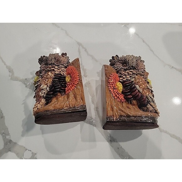 Set of 1970's Owl Book ends Ceramic + Seeds AS IS - Picture 7 of 7